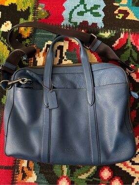 Coach Leather Blue Messenger Bag with Adjustable Strap